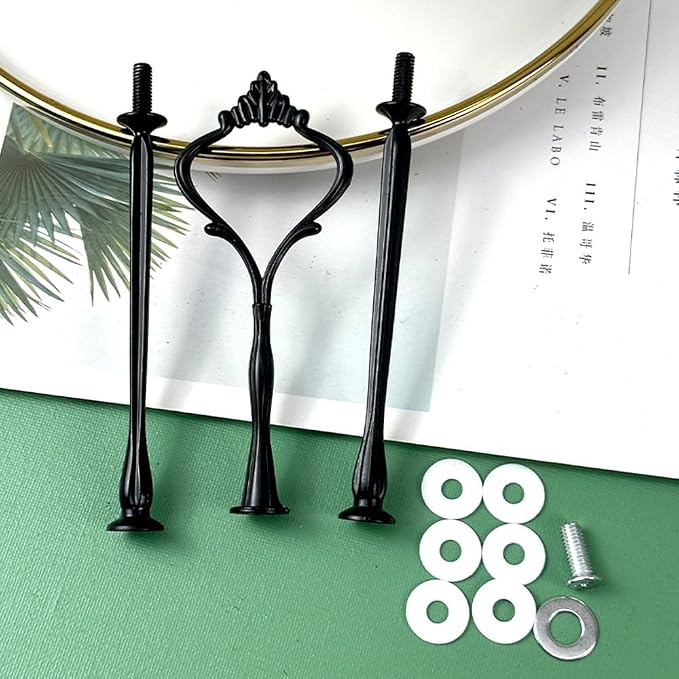 BetterJonny 6 Sets 3 Tier Cake Plate Stand Stand Handle, Cake Stand Hardware Handle Fittings Hardware Holder for Wedding and Party Making Dessert Platter Stand（Black）