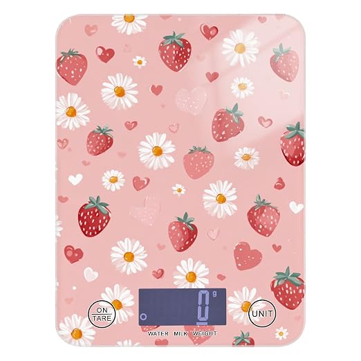 Food Scale Kitchen Scale Food Weight Scales Digital Weight Grams and Ounces Small Electronic Food Scale for Baking Cooking Pink Floral Strawberry Hearts