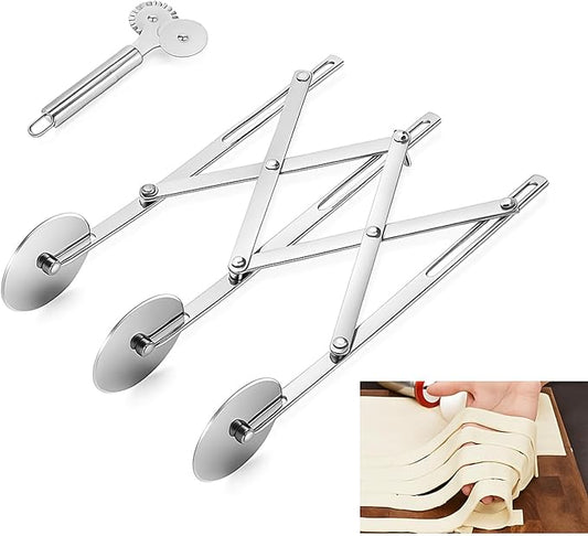 3 Wheel Pastry Cutter, Stainless Steel Roller, Expandable Dough Cutter, Multi Wheel Cookie Ravioli Cutter, Adjustable Pizza Slicer, Knife for Baking, Dough Divider