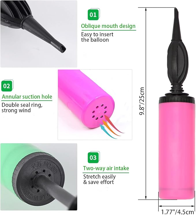 Balloon Pump Hand Held 2Pack, Double-Way Air Intake Portable Manual Inflator for Halloween Balloons, Yoga Balls, Balloon Garland, Party Decorations