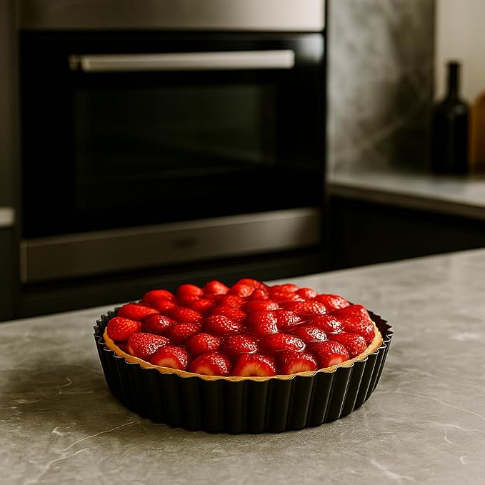 7.87 Inch Deep Dish Pie Pan with Removable Bottom - Fluted Carbon Steel Tart Pan for Quiche Lorraine & Pies - Crispy Crust Baking Dish for Home Bakers