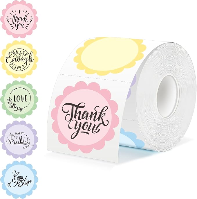 500 Pcs 2.25" Round Thermal Labels, Scalloped Multi-Colors Blank Circle Sticker for Small Business, Bakery Packaging, Waterproof for Direct Thermal Label Printers (5 Colors Dual-Tone)