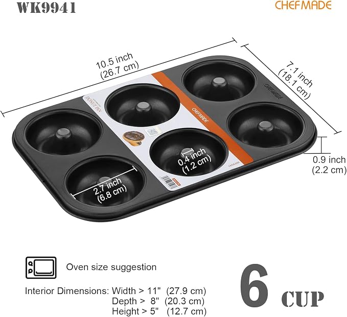 CHEFMADE Donut Pan, Nonstick 6 Cavity Ring Doughnut Pan for Baking Cookies Bagel (Black)
