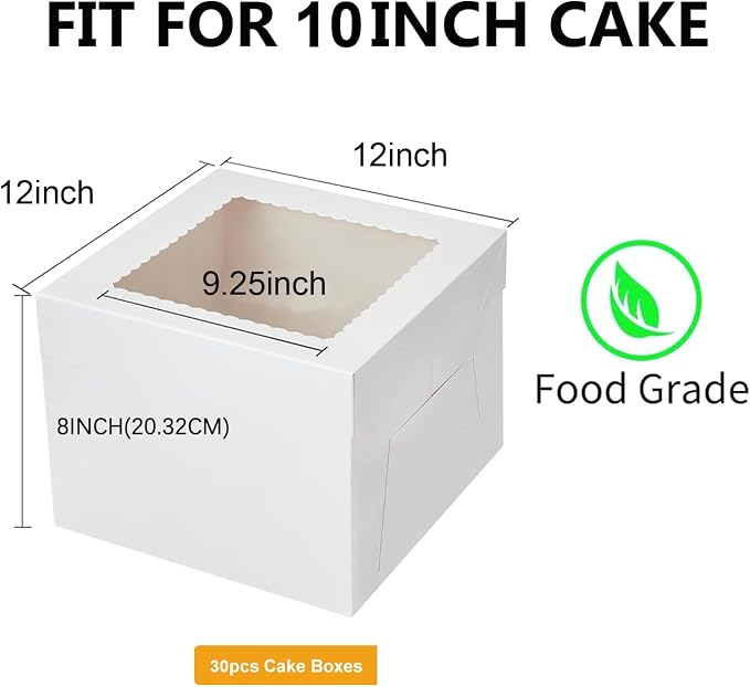 30Pcs Cake Boxes 12 Inch, White Paper 12x12x8 Cake Box For Multi-Layer Cakes Transport, Fathers Day Gift Giving Baking Storage(30pcs box)