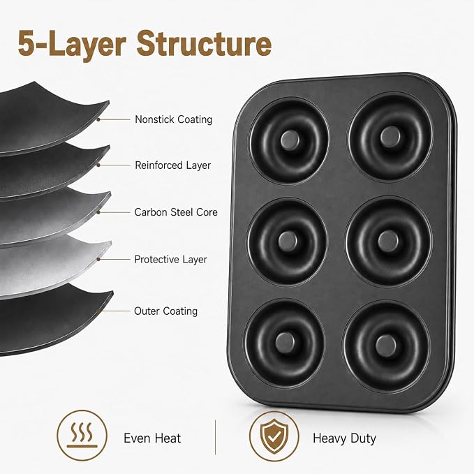 Donut Pan for Baking, 2 Pack 6-Cup Flower Shaped Doughnut Mold, 12 Cavity Bakeware for Homemade Donuts, Cakes, Bagels and Breakfast Treats Black