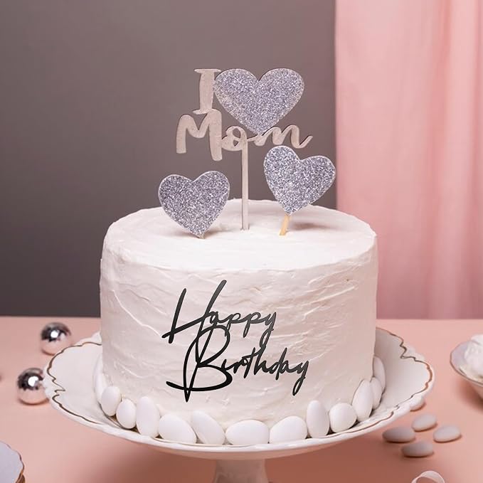 6 Pcs Happy Birthday Cake Topper Side Mirror Acrylic Sign Decorations Black Inserts Decor Supplies Cupcake Toppers for Party Dessert