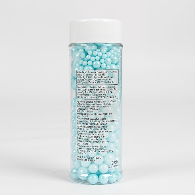 Twisweet Blue Pearl Sprinkles for Cake Decorating, Edible Baby Blue Sugar Sprinkles for Baking, Mix Size, Cake Topper Cupcake Cookie Ice Cream Dessert Decorations, Baby Shower Birthday Frozen Winter Supplies (130g/4.58oz)