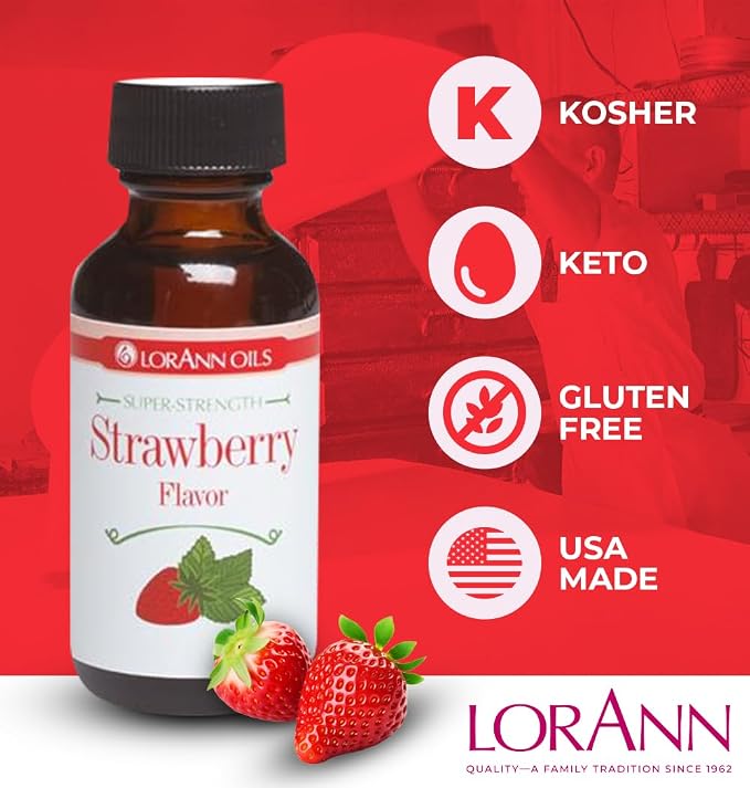 LorAnn Oils Super Strength Flavoring - Used For Candy Making, Flavoring Extracts, Baking, Hard Candy, and Flavor Oils - Bold, Natural Flavors 4X Stronger Than Extracts - Strawberry, 1 fl oz