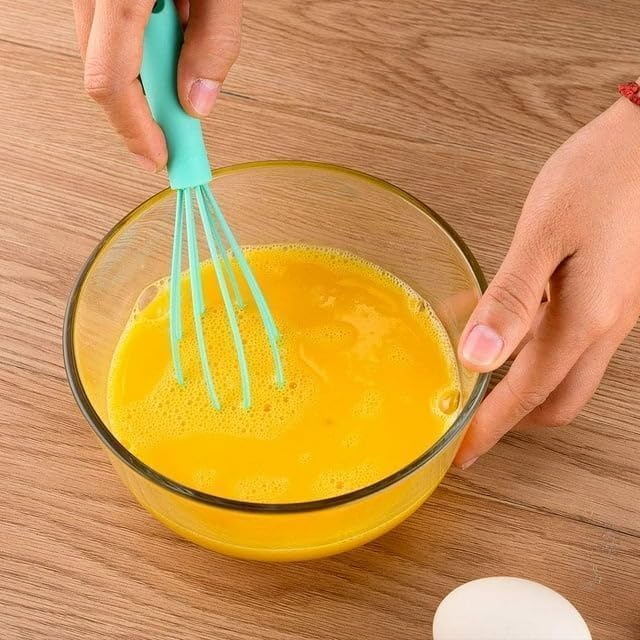 Mini Silicone Whisk Set - Egg Beater and Blender for Baking and Cooking, 6.7 Inch Compact Design with Ergonomic Handle, Dishwasher Kitchen Utensils (White)
