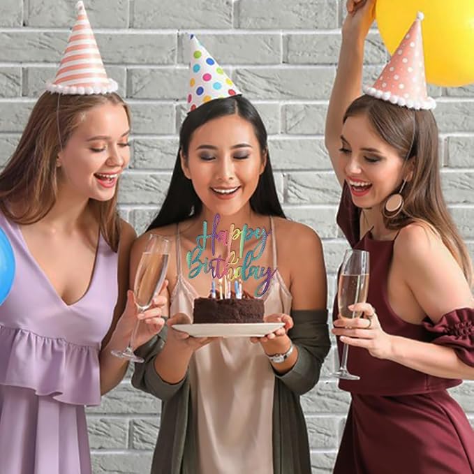 LVEUD Glitter Happy Birthday Cake Topper, Suitable For Party Decoration, 1 Count, 8 Inches x 7 Inches, Colour