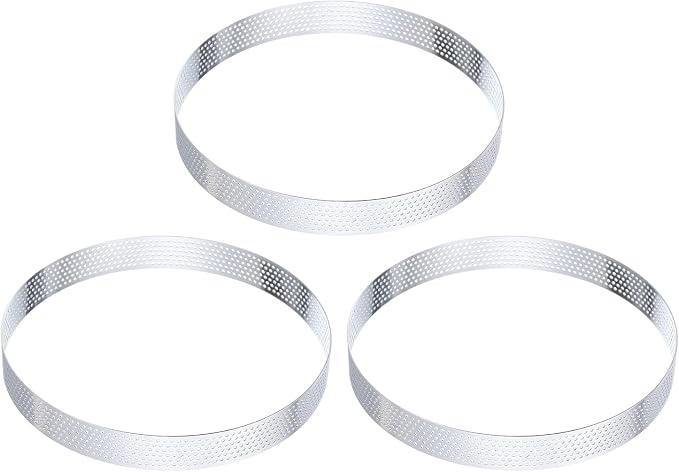 HARFINGTON 3Pcs Stainless Steel Tarts Rings 6.3" Perforated Metal Circle Baking Dessert Mousse Round Cake Ring Non Stick for Home Kitchen Food Cheese Making Tool