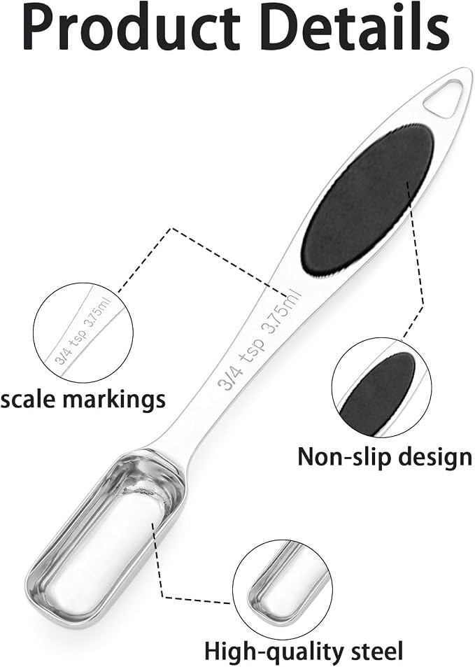 Magnetic Measuring Spoons Set of 11 with Leveler, Measuring Spoons Stainless Steel Rectangular Metal Teaspoon for Dry & Liquid Ingredients (Black)