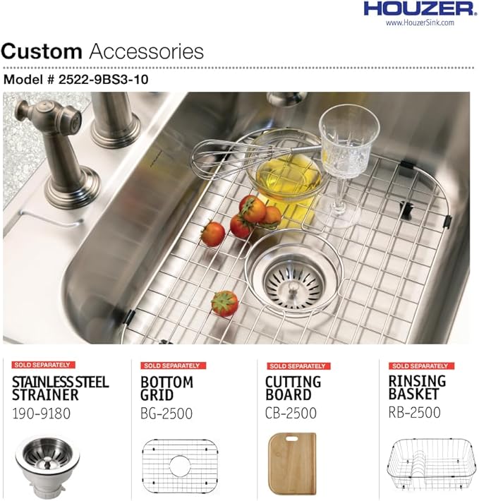 Houzer Glowtone Stainless Steel Kitchen Bar & Prep Sink - 25 Inch Drop-In Topmount 3-Hole Single Bowl Sink for Bar & Kitchen, Durable, Essential for Home & Apartment, Nested 5-Pack - 2522-9BS3-5