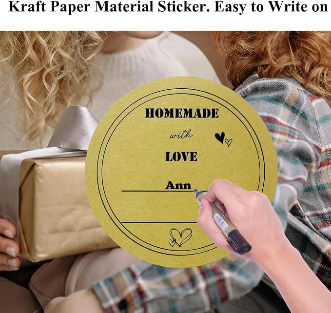 300 Pcs Baked with Love Stickers, 2 Inch Round Baking Labels, Kraft Baked Tags, Homemade Baking Stickers for Cookie Bags, Dessert Boxes