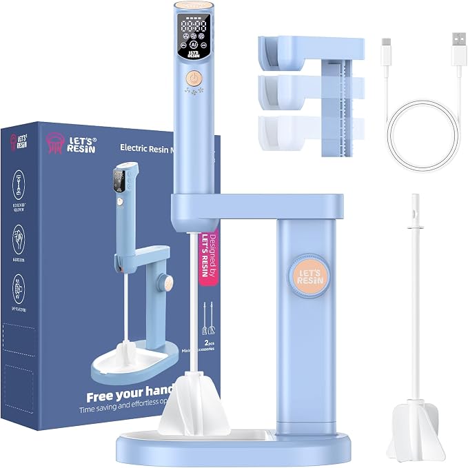 LET'S RESIN Upgraded Rechargeable Resin Mixer with Stand，3-Speed Epoxy Mixer with Minimizing Bubbles, Electric Resin Mixing Tool For Epoxy Resin, Silicone, Paint, DIY Crafts (Included 2 Sizes Paddles)