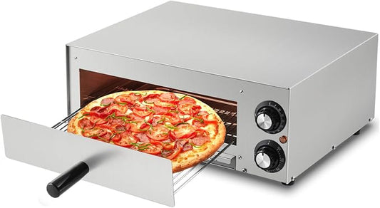Commercial Pizza Oven Countertop, 14" Electric Pizza Oven for Indoor Use, Stainless Steel Electric Oven with Timer, Removable Crumb Tray, for Home Kitchen, Restaurant