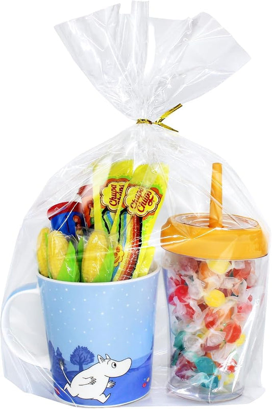 PigPotParty Cellophane Bags 10x14 Inch, 100 Pack Clear Plastic Gift Bags with Bottom Gusset for Stand-Up Display, Medium Cello Wrap for Large Goodies, Treats, Party Favors, Mugs, Includes 100 Ties