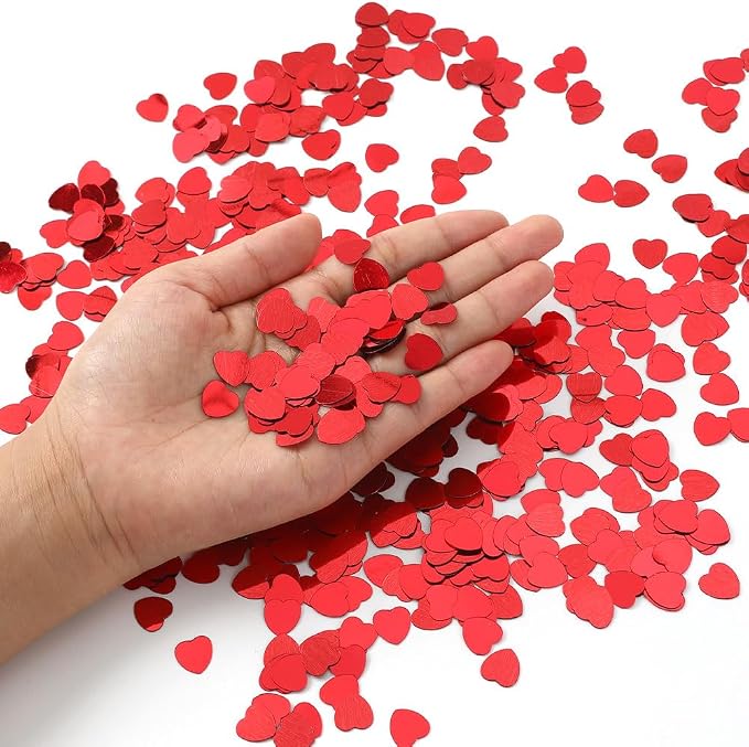Heart Confetti, Valentines Day Heart Glitter Confetti Decorations, 50g Red Metallic Foil Sequins Sprinkles Table Decorations for Valentine's Day Wedding Home Birthday Anniversary Party Supplies