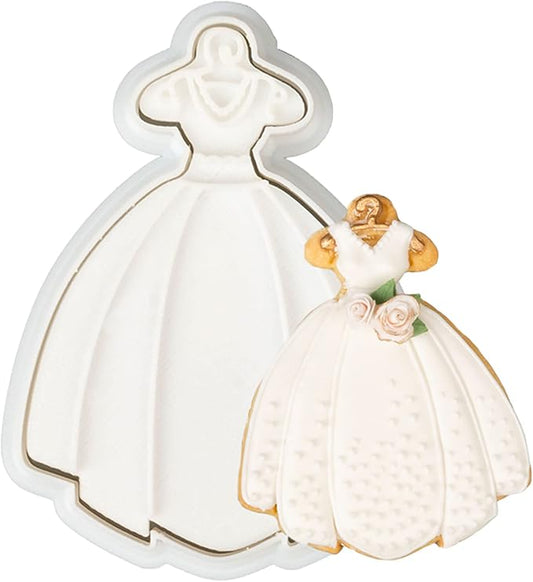 Wedding Cookie Cutters Dress with Plunger Stamps Handle Bridesmaid Bridal Shower Holiday PLA Baking 3.5" Cutter Molds for Kids Decorative Party Kitchen