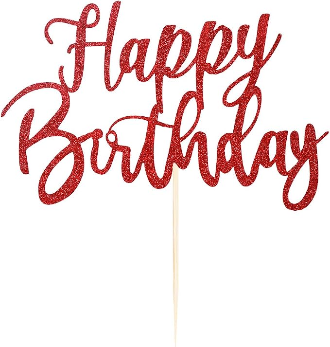Handmade Glitter happy birthday Cake Topper, Happy Birthday Cake Bunting Decor, Party Decoration Supplies (Red)