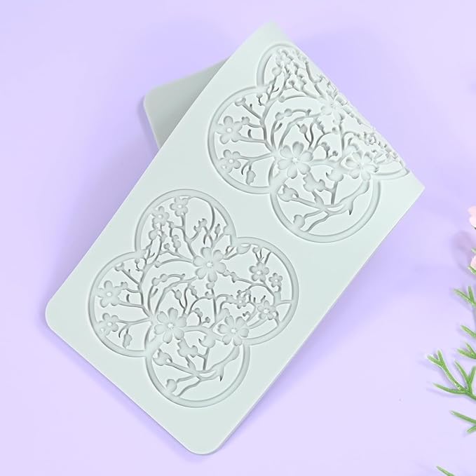 mostsom 3D Plum Blossom Branch Cake Lace Mold Silicone Mould Fondant Mold Chocolate Stencil Cake Decorating Border Bakeware (D_ Plum Blossom)