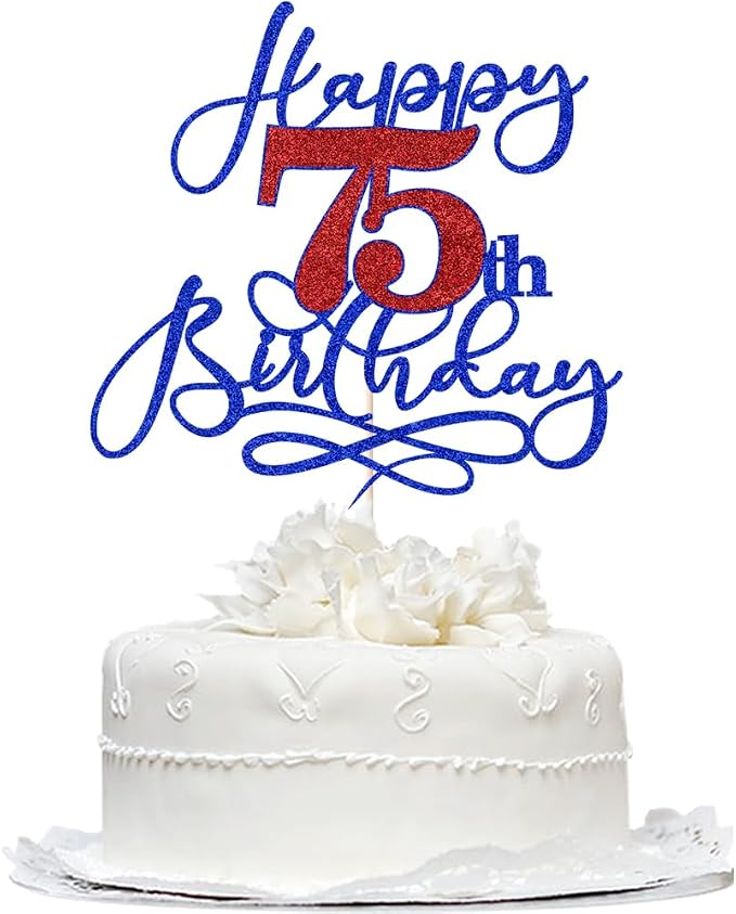 Happy 75th Birthday Cake Topper,Black font Golden Numbers 75th Birthday Cake Decoration，Hello 75, Cheers to 75 Years/75th Anniversary,75& Fabulous Party Decoration