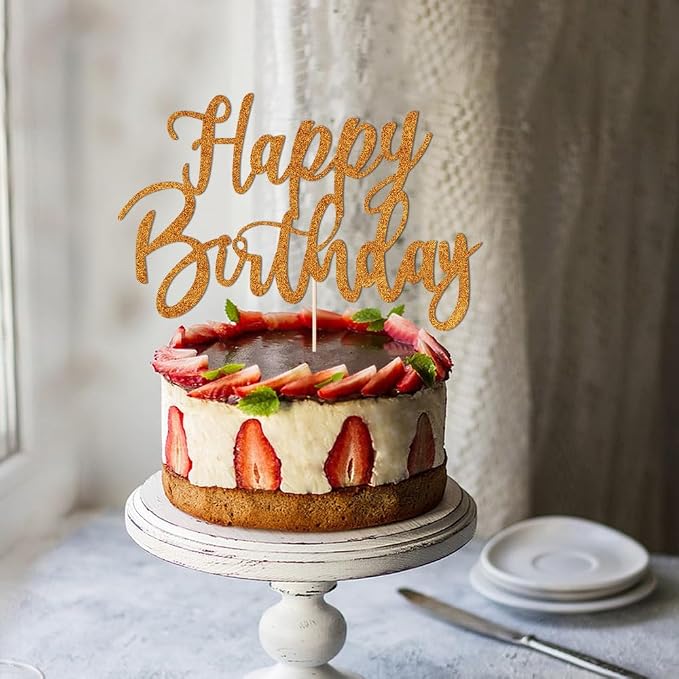 Handmade Glitter happy birthday Cake Topper, Happy Birthday Cake Bunting Decor,Birthday Party Decoration Supplies (Pumpkin yellow)