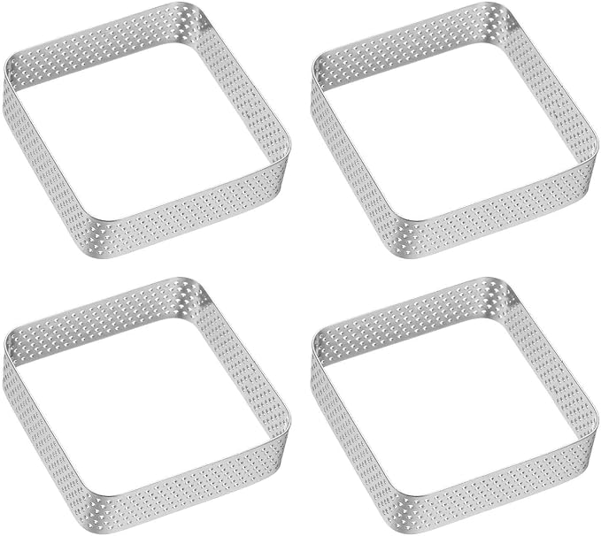 HARFINGTON 4pcs Perforated Cake Rings 2.76" Stainless Steel Square Tartlet Ring Nonstick Polishing Cake Mousse Ring Thickening Dessert Ring Tools for Baking Cake French Dessert Fruit