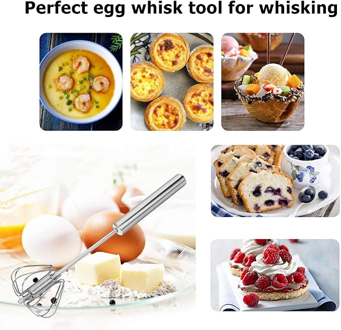 Stainless Whisks, 2 Pieces 10"/12" Hand Push Egg Beater Mixer, Non Electric Easy Whisk Just Pressing and Whisking Save Much Energy Kitchen Utensil for Blending, Whisking, Beating and Stirring