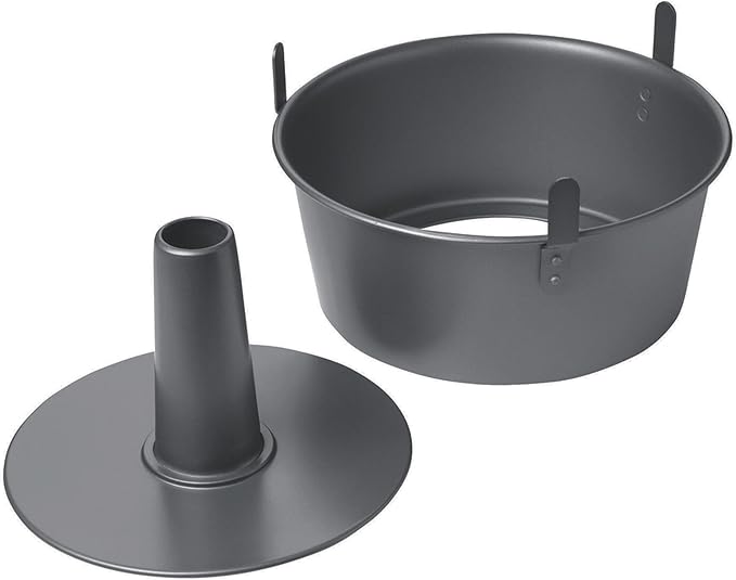 Chicago Metallic Angel Food Cake Pan with Cooling Feet, 2-Piece Nonstick Tube Pan, 9.5 Inch Carbon Steel, Perfect for Pound and Sponge Cakes