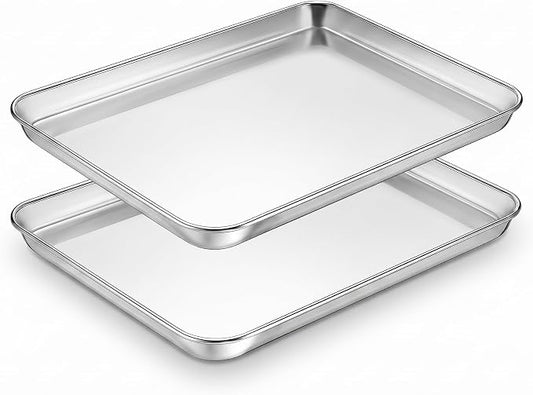 TeamFar Baking Sheet Set of 2, 16"x 12"x 1" Stainless Steel Baking Pans Tray Cookie Sheet, Non Toxic & Healthy, Mirror Finish & Rust Proof, Easy Clean & Dishwasher Safe