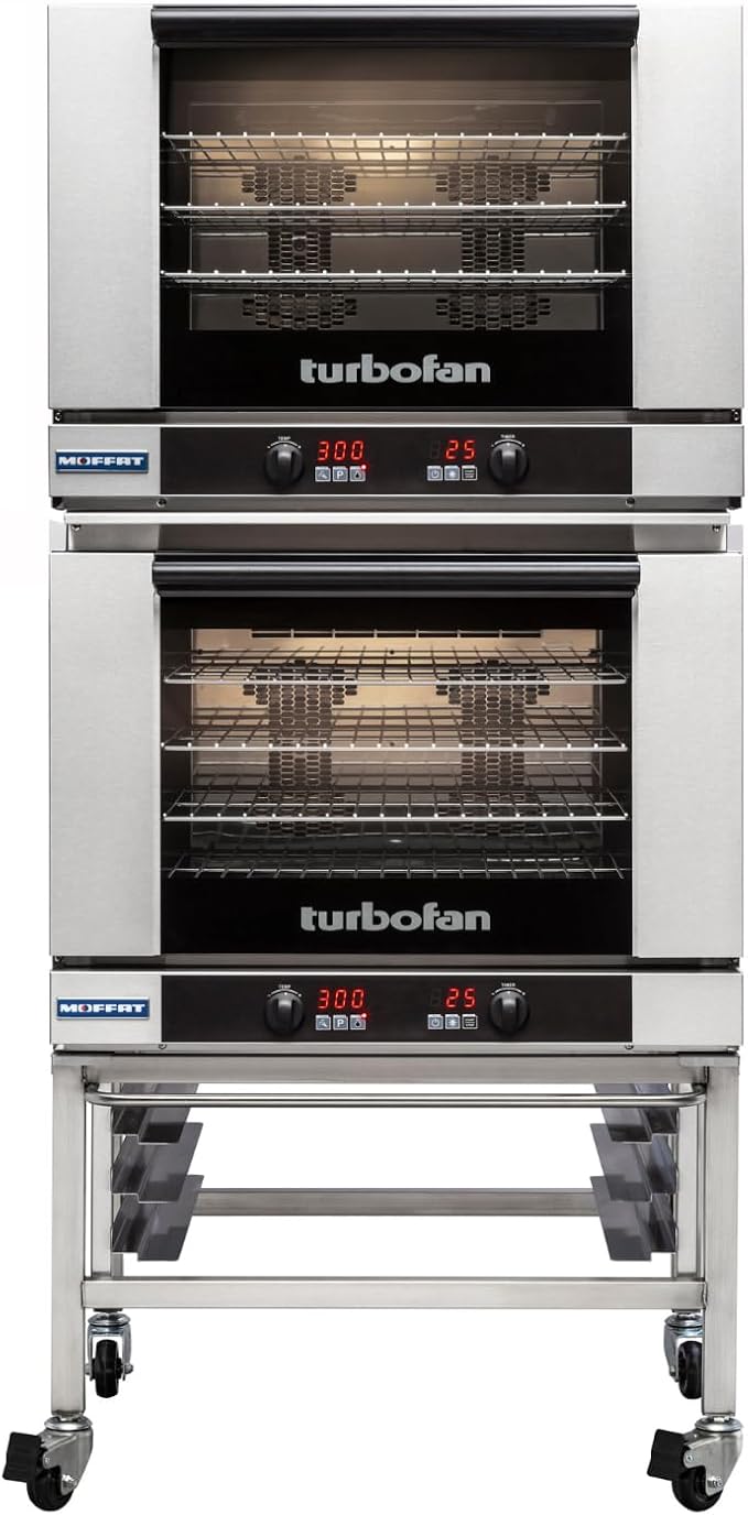 Moffat Turbofan E28 Series Full Size Countertop Electric Convection Ovens w/Stand, Double Stack w/Casters, Digital Control, 220-240v/50/60/1ph