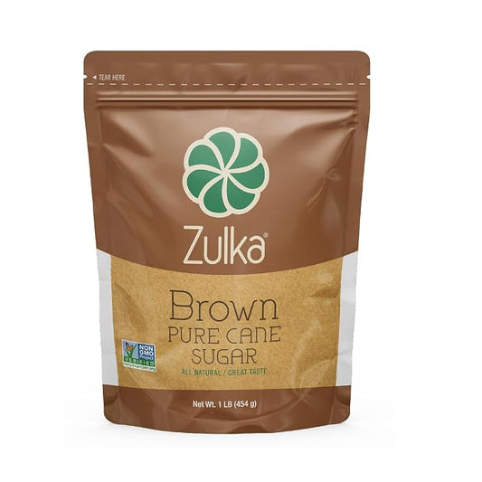 Zulka Brown Pure Cane Sugar, 1 Lb - All-Natural, Non-GMO, Certified Vegan, Bone-Char Free & Kosher Pareve