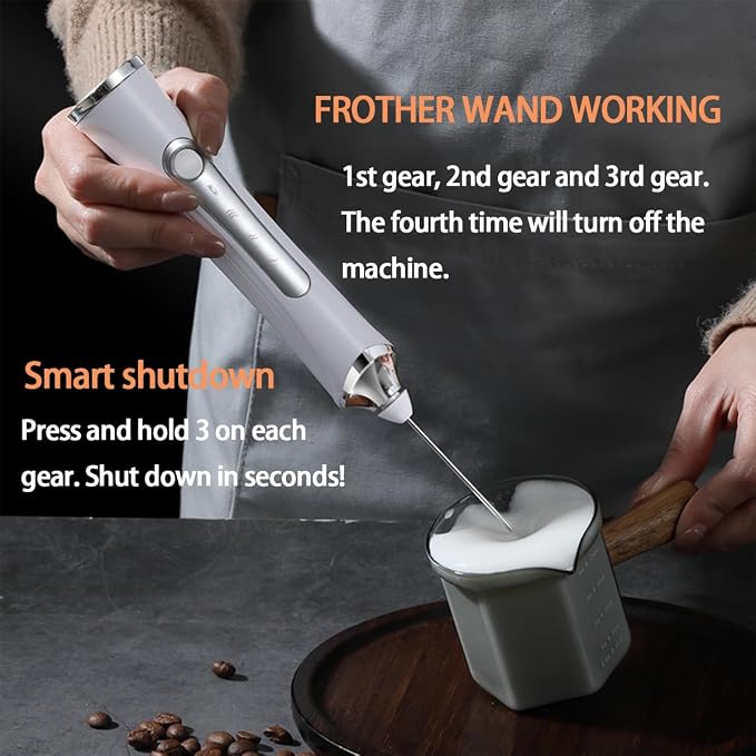 Rechargeable Milk Frother Handheld For Coffee,3 Speeds Frother Wand With Stand, Batidora De Mano Electrica,Coffee Frother With 2 Heads,Drink Mixer Electric Handheld,Kitchen Essentials (Silvery)