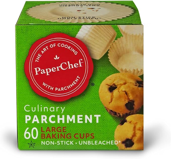 PaperChef Large Parchment Baking Cups Nonstick Easy Release 60 Count | Easy Release, Non-Stick, Unbleached & Compostable – Perfect for Muffins & Cupcakes