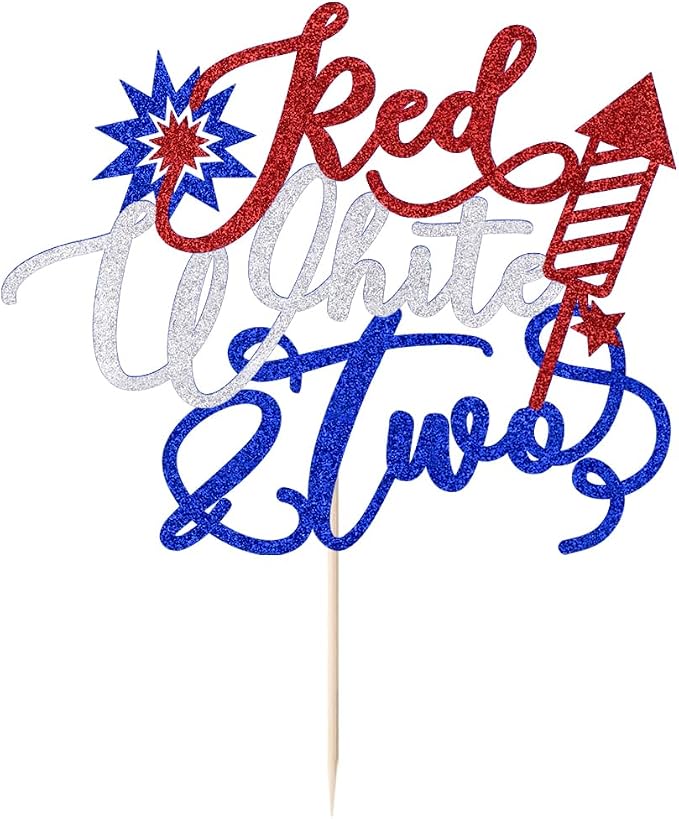 Red White and Two 4th of July Cake Topper | American Patriotic Independence Day Themed & National Day& USA Happy BirthdayParty Supplies