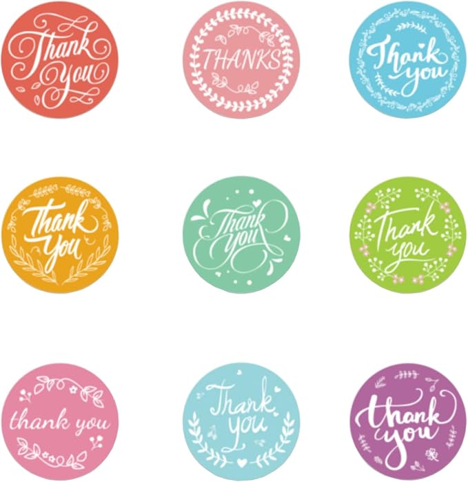 500 Colorful Thank You Stickers Heart Floral Thank You Sticker for Packaging Flower Small Business 1 Inch 9 Designs Handmade Presents Bags Envelopes Shopping Small Shop Mailers Wrapping