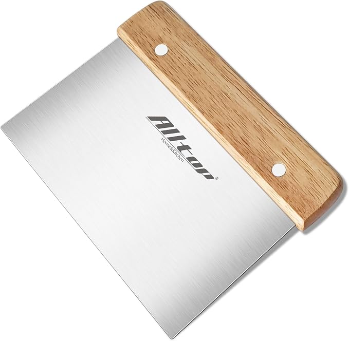 ALLTOP Dough Cutter – Premium Stainless Steel Food Scraper for Bread and Pastry – Bench Scraper with Ergonomic Wooden Handle – Multipurpose Kitchen Tool