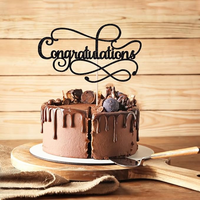 Congratulations Cake Topper,Congratulations 2026 Graduation Cake Topper,Graduation, Wedding, Retirement, Birthday, Anniversary, Celebration Party Decorations Supplies(Black)