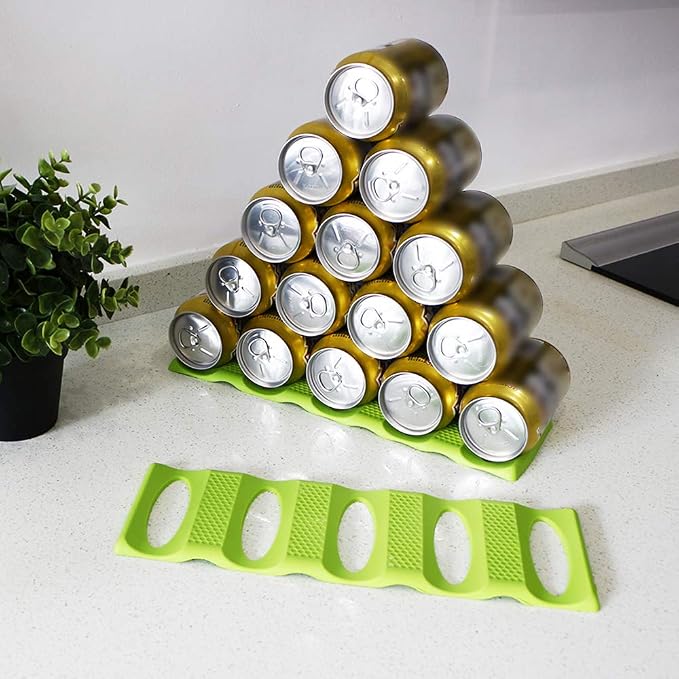 Webake 2 Pack Bottle Stacking Mat, Foldable Silicone Bottle and Can Stacker, Can Holder Rack Space Saver Organizer for Refrigerator, Pantry, Countertop, Cabinet (Green)