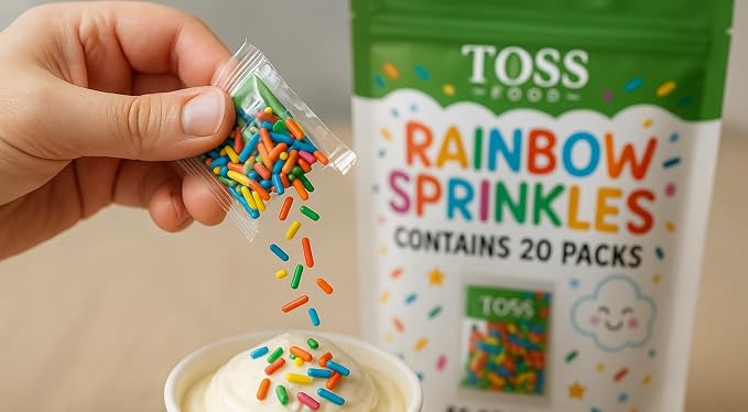 Rainbow Sprinkles in Individual Portion Packets - Ready-to-Use Colorful Sprinkles for Cake Decorating,Baking,Ice Cream Toppings for Parties - Single-Serve .55 oz Pouches (20 Count)