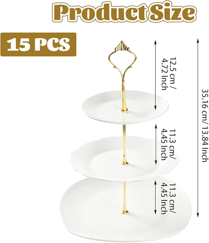 QTLCOHD 15 Sets 3 Tiered Cake Stand Hardware Kit, Zinc-Alloy, Gold Crown | Heavy Duty 3 Tier Cake Plate Handle Fitting Hardware Rod for Dessert Serving Trays Cupcake Fruit Holder