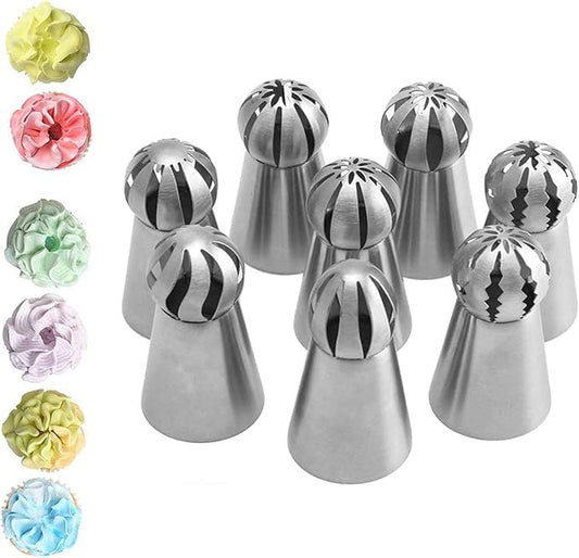 Round Piping Tips, Hsxxf 8PCS Russian Piping Tips Stainless Steel Piping Tips Piping Nozzles Cake Piping Icing Nozzles Cake Decorating Tips Set for DIY Baking Tools (8PCS),silver