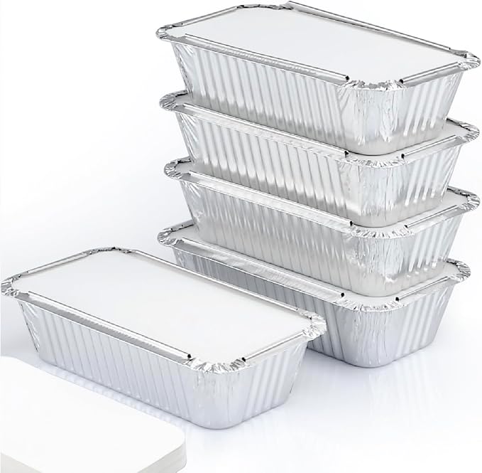 (55 Pack Aluminum Loaf Pans with Lids 1.5 LB Disposable Bread Tins for Baking, Lunch Containers, Single Serve Baking Dishes - Foil Loaf Pans, Aluminum Bread Pans 7.8 x 4.3 x2 Inches