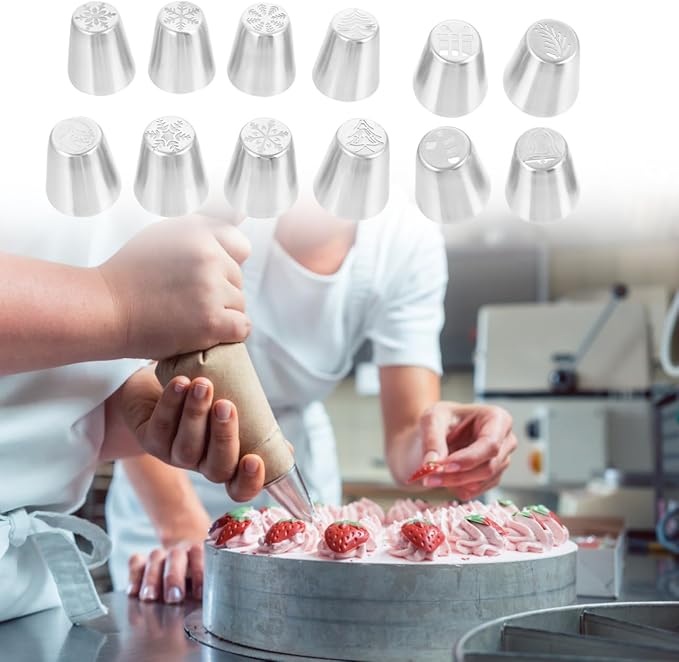 Yardwe 12Pcs Christmas Russian Piping Tips Set, Flower Frosting Nozzles Icing Tips for Cake Cookie Cupcake