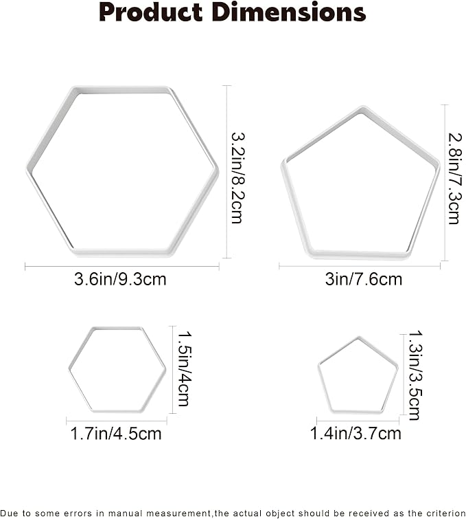 4-Piece Soccer Cookie Cutter Set, White Food-Grade Plastic Hexagon & Pentagon Cookie Cutters for Biscuits & Fondant, Multi-Size Football/Soccer Pattern Cutters Mould for Baking Cake Decorations