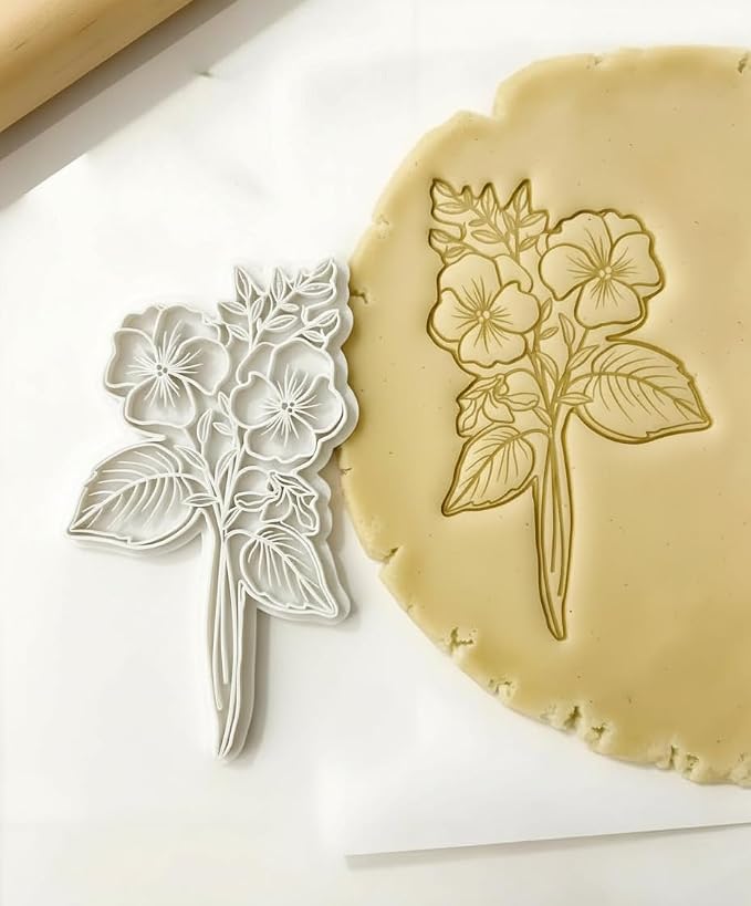 Birth Flower Cookie Cutter February Violet 3D Embosser Stamp with Detailed Petal Texture - Birth Month Flower Fondant Biscuit Baking Tools - Personalized Birthday Mom Gift Party Decorating 4"