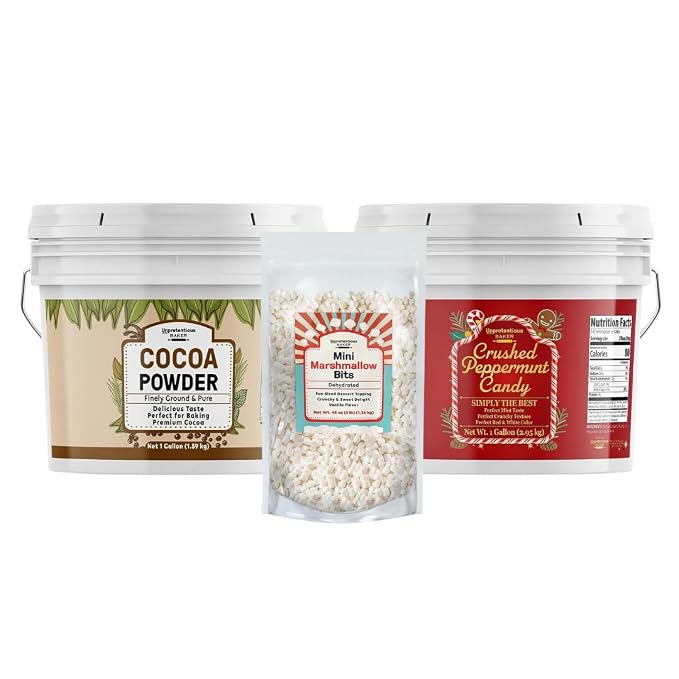 Unpretentious Crushed Peppermint, Marshmallow Bits, & Dutch Cocoa Powder Bundle, Various Sizes, Baking & Cooking