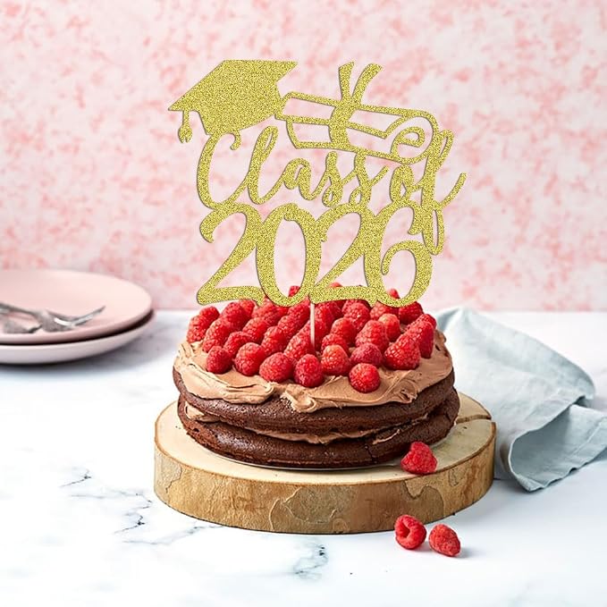 Gold Class of 2026 Congrats Grad Cake Topper Glitter Graduation Party Supplies - High School College Graduates -College Graduate Cake Topper Decorations (Class of 2026 gold)