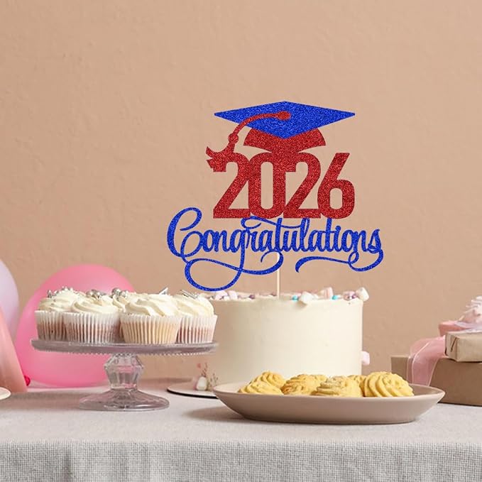 Dark blue red 2026 Congratulations Graduation Cake Topper,Congrats Grad Cake Decor - 2026 High School/College/Senior Graduation Party Decorations Supplies